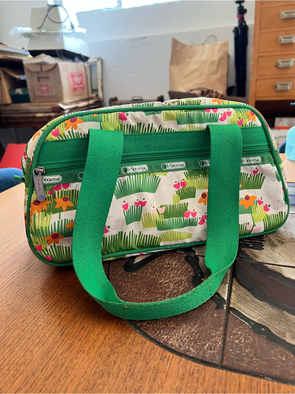 LeSportsac Green Floral Mini Tote Bag Duffle